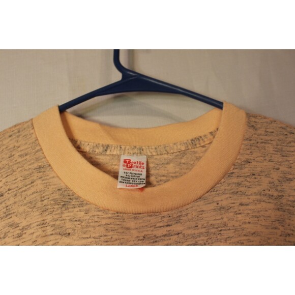 Vintage 90s Mackinac Island Tee Shirt Textile Prints USA Peach/Grey Size Large - Picture 4 of 7